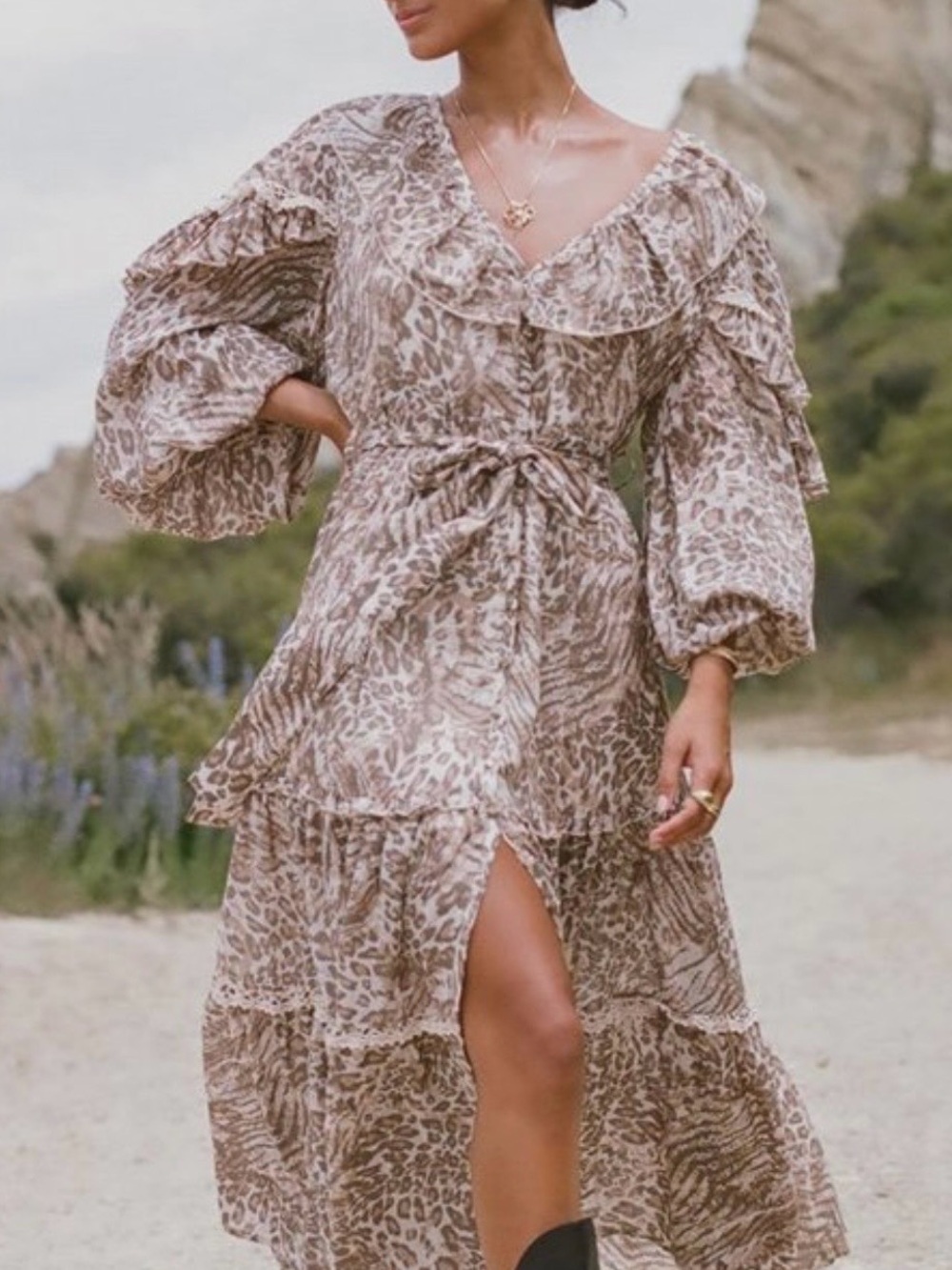 Spell & The Gypsy Collective Ada Leopard Gown Maxi Dress XS